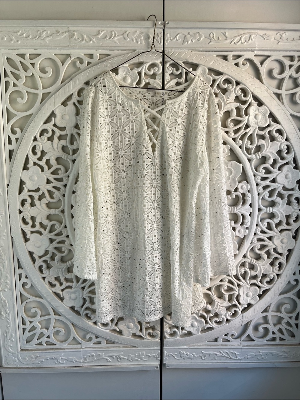 Saint Tropez West White Crochet Lace Swim Cover Up Tunic Large